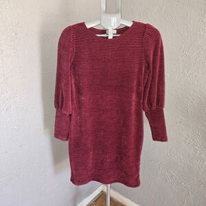 Chenault Velvet Burgandy Ribbed Long Sleeve Dress Textured Soft Event